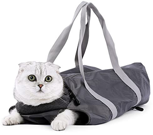 Katzenpflegetasche, Haustier-Tragetasche für Katzen, beiß- und kratzfest, ideal für die Verwendung von Augentropfen, Ohrenreiniger, Clip-Nägeln, Grau (S)