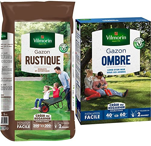 Vilmorin 4460416 Gazon Rustique, Vert, 5 kg & 4466514 Gazon Ombre, Vert, 1 kg