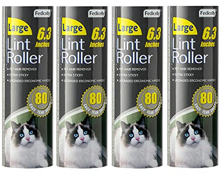 Large Lint Rollers Pet Hair Extra Sticky Refills,Mega Value Set 6.3 inches Wider with 320 Sheets for Cat and Dog Hair Removal,80 Sheets Per Roller