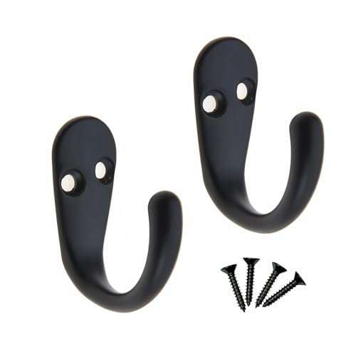 Select Hardware 2 ganci singoli per accappatoio con viti, nero opaco, montaggio su porta e parete, per bagno, camera da letto, soggiorno, corridoio, confezione da 2