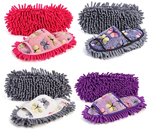 WPAJIRZO Lot de 4 paires de chaussures en microfibre pour nettoyage du sol - Lavables et réutilisables - Pour appartement, salle de bain, bureau, cuisine, mélangé, 40 EU