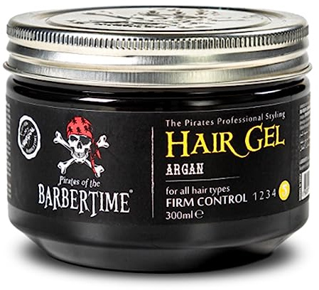 Barbertime Hair Gel mit Arganöl & Vitamin E – 300 ml | Pflegendes Haarstyling-Gel mit starkem Halt & frischem Duft | Wasserbasiert, Rückstandsfrei, Parabenfrei & Silikonfrei