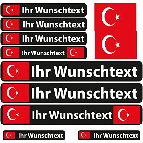 INDIGOS UG - Auto Aufkleber Türkei - 13 Flaggen - Fahne glatt Sticker selbst gestalten mit Namen & Wunschtext personalisiert - Fahrrad - Autoaufkleber - Motorrad - Rennfahrer
