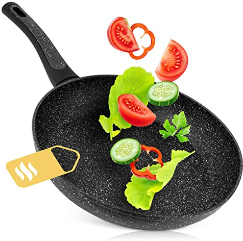 CERAFLON Pfanne Induktion beschichtet, mit echten Steinpartikeln [SUPER KRATZFEST] - Induktionspfanne für alle Herdplatten - Spülmaschinenfeste Bratpfanne in 28 cm