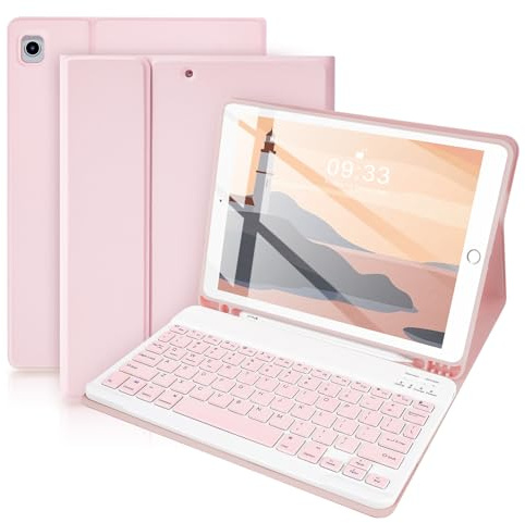 SOPPY Custodia Italiana Tastiera per iPad 9a/ 8a/ 7a Generazione/iPad Pro/Air 3a 10.5, Wireless Tastiera Staccabile, con Slot per Penna Stilo, Layout Italian - Rosa