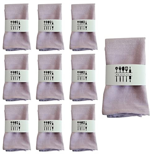 10 Stück Leinen Servietten, Natur Baumwolle Leinenservietten, 40x 40cm Nachhaltige Stoffservietten, Tischdekoration für Küche Esstisch Abendessen Cafe Restaurant Party Hochzeit Geburtstag (Lila)