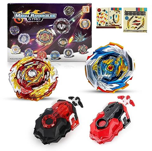 LUFEIS Bey Burst Turbo Blade Set, Burst Starter Set, 2 Metall Fusion Kampfkreisel, Bey Arena Blade Burst Turbo Set, Metall Fusion Kampf Kreisel mit 2 Launcher, Geschenk für Kinder (TL-004)