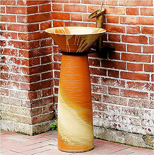 Waschtisch mit Waschbecken, Badezimmer-Waschbecken mit komplettem Sockel, modernes Keramik-Badezimmer-Waschbecken mit vollem Sockel und einem Hahnloch, rundes freistehendes Waschbe