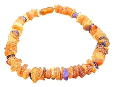 Hundekette | Bernstein mit Edelsteinen | Bernsteinkette Hund (40 cm, Amethyst - lila)