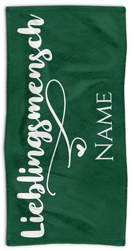 Print Royal PR Badetuch personalisiert mit Wunschname - Personalisiertes Badetuch - Lieblingsmensch - Persönliches Namensgeschenk für Familie und Freunde | 140 x 70 cm, grün
