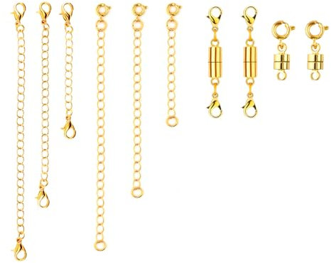 6pcs Necklace Extender Chains, 6 Sizes Bracelet Extender with 4pcs Double Magnetic Necklace Clasp, Extension Chains Jewelry Extenders for Women Jewelry Crafts Making(Gold)