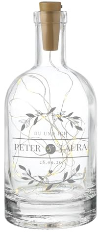 polar-effekt LED Glas Flaschenlicht mit personalisierter Gravur - Flasche mit Lichterkette - Geschenk für Paare - ideal zur Hochzeit und Jahrestag