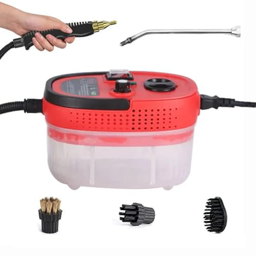 FfiMe Pulitori a Vapore, Pulitore a Vapore Portatile da 2500 W, Pulitore a Vapore per Bagno Potente Macchina per la Pulizia a Vapore ad Alta Pressione, Pulitore a Vapore per Forno Red