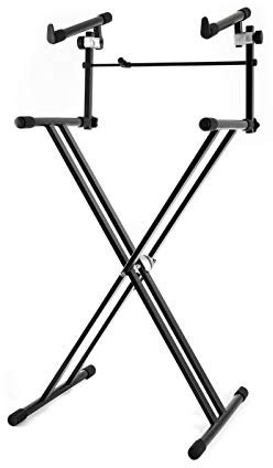 MUSIC STORE KB9+, Stabiler und Höhenverstellbarer Keyboardständer, 2 Keyboards, Schwarz, Inklusive Aufsatz, Crocodile-Verschluss, Parkettschoner