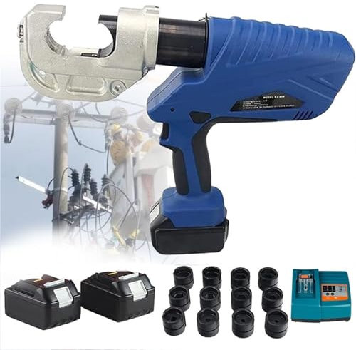 Electric Hydraulic Cable Lug Crimper Pliers, Electrical Terminal Cable Wire Fiber Crimper,Electric Hydraulic Wire Crimper,with Dies and Batteries