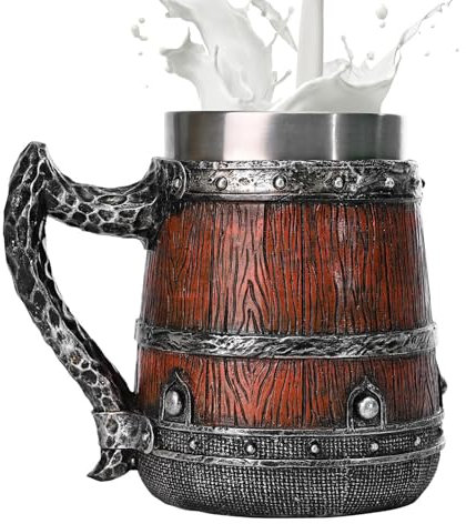 Tasse Médiévale, 550ml Chope À Biere Tasse À Bière En BoisViking, Tasse Stein Rétro À Double Paroi En Acier Inoxydable, Tonneau En Bois Simulé Rétro Pour Café, Thé, Boissons Chaudes Et Froides