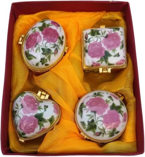 Mini boîte à Bijoux avec Couvercle à charnière en Porcelaine, Lot de 4, Papillon Floral, Petite boîte à Bijoux Vintage en céramique, Boucles d'oreilles, Bague, Organisateur, boîte à Souvenir