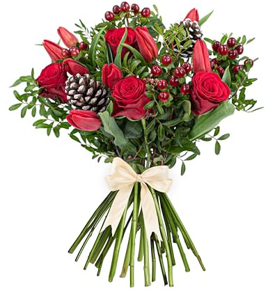 Happy Christmas Bouquet - Fresh Christmas Flowers – Festive Floral Arrangements for Holiday Décor, Gifts, Celebrations, Winter Weddings, Seasonal Cheer, and Special Gatherings.