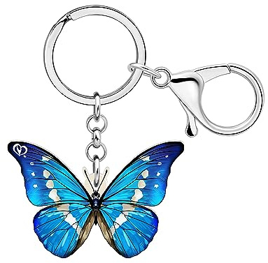 HUAGEO Acrylique Morpho Monarque Porte-clés Charms Cadeaux pour femmes Porte-monnaie Voiture Sac à dos Chaînes-clés Nouveauté Insecte Bijoux (Bleu)