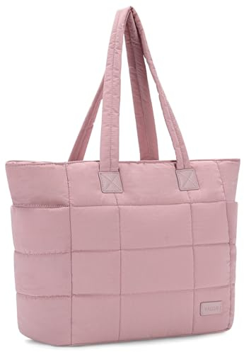 VASCHY Puffer Tote Bag für Dame, Lightweight Utility Work Gesteppte Puffy Laptop Tote Geldbörse mit Fächern Reißverschluss für Krankenschwester/Lehrer/Reisen/Turnhalle