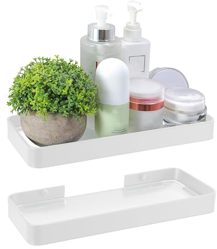 Z metnal Pequeños estantes de baño de cristal, estante flotante blanco de 25 cm, mini estante de pared para organizador de baño con vidrio, montado en la pared, 2 unidades, 10 pulgadas