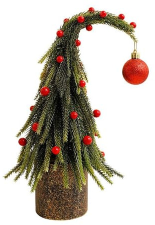 Marooma Tisch Weihnachtsbaum, 11,8 Zoll Kleiner Weihnachtsbaum mit Roter Kugel und Beere, Lebensechter Künstlicher Tannennadel Weihnachtsbaum mit Schiefer Spitze für Weihnachtliche