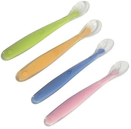 SECFOU 4stücke Teiliges Silikon-löffelset Für Junge Mädchen Sicheres Füttern Zahnungshilfe Ergonomisches Design Für Junge Mädchen Für Beikostzeit Zufällige Farben