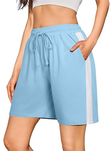 Litherday Damshorts Sommar Bomull Shorts Kvinnor Sportshorts Kort Dam Gym Shorts Hög Midja Med Fickor Push Up Yoga Träning Cykling Jogging Fitness S-XXL, Blå himmel, M