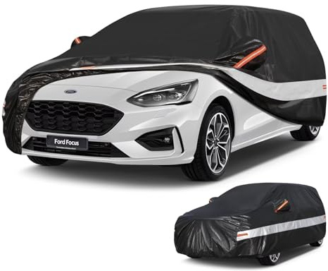 Holthly Housse de protection de voiture 10 couches pour Ford Focus Hatchback (1999-2025), 100 % imperméable à l'eau, protection UV, pare-vent, anti-poussière
