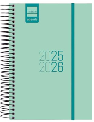 Finocam - Spiralkalender 2025/2026, 1 Tag pro Seite, September 2025 - August 2026 (12 Monate), Türkis, Spanisch
