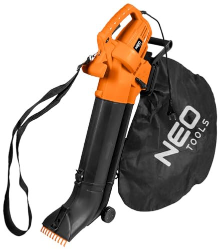 NEO TOOLS Elektro-Laubsauger 3500 W (Saug-/Blasfunktion, Häckselrate 10:1, Blasgeschwindigkeit 270 km/h, Fangsack 45 L) zum Blasen, Saugen und Häckseln von Laub