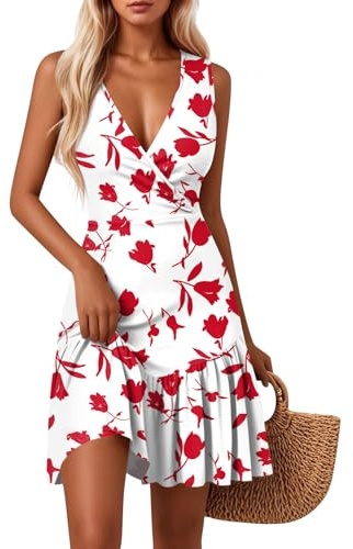 Midi Sommerkleider Damen Leicht Und Luftig Knielang Sommerkleid V Ausschnitt Blumenmuster Ärmelloses Freizeitkleid Leichtes Strandkleid Für Urlaub