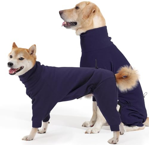 Hjyokuso Hundemantel Winter, Warmer Fleece Hundepullover mit Beinen, Weiche Vierbeinige Hundejacke für Kleine & Mittelgroße Hunde, Hundebademantel Fleece Hunde Pyjama Bekleidung Blau XL