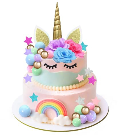 Lot de 38 décorations pour gâteau de licorne, décorations pour gâteau de licorne, décoration de gâteau d'anniversaire pour filles, décoration de gâteau de licorne pour enfants, anniversaire, fête de