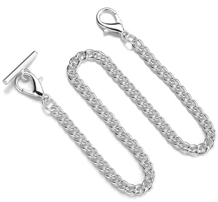 MIRKUZI Chaïne de montres Chaîne de montre de poche en argent, 1 pièce, chaîne de montre de poche en métal, vêtements pour hommes et femmes, chaîne de portefeuille décorative (argent)