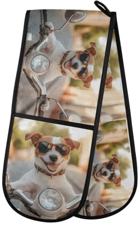 Quteprint Maniques doubles pour four - Motif chien mignon et cool - Résistants à la chaleur - 17,8 x 88,9 cm de long - Gants de cuisine matelassés pour pâtisserie, barbecue, barbecue et micro-ondes