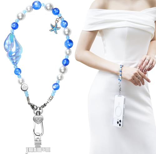 memumi Handykette Perlen, Universal Handgelenkband mit Metallschnalle, Handy Charm für Frauen, kurze Handyband, Handgelenk, Handygurt für Airpods und Kamera