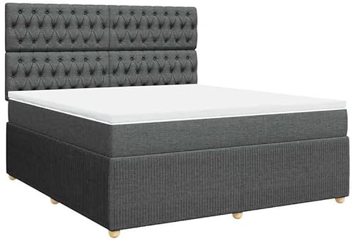 Eleganz Boxspringbett mit Matratze 180x200 cm Dunkelgrau Stoff – Modernes Schlafsystem für erholsamen Schlaf, Premium Komfort & Stauraum