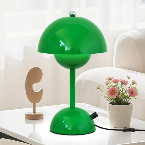 YLTLINK Dimmable Mushroom Table Lamp with Rotary Knob,Green Desk Lamp,Adjustable Lighting Modern Bedside Light for Bedroom,Living Room,Kids Room,Nursery,Office (30cm, Includes E27 G45 Bulb,4W)