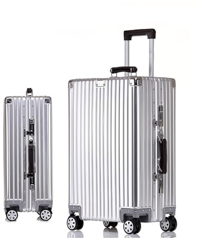 GIIYOEW Valigia Bagaglio a Mano Taglia L Valigia in Metallo Alluminio Argento Trolley Valigia Rigida Taglia Media con Ruote girevoli,2,29in