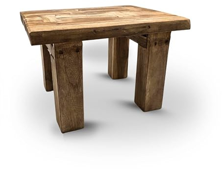 DESIGN DELIGHTS Holz HOCKER Grain 40 | 40x32x25cm (BxTxH), Mahagoni Massivholz | Rustikaler Blumenhocker, Pflanzenhocker, Beistellhocker, Dekohocker, Schemel