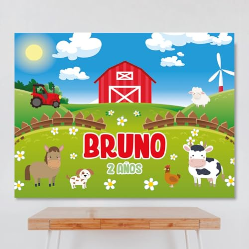 Cartel Personalizado Granja, 100x80 cm, Pancarta Cumpleaños, Decoracion Granja