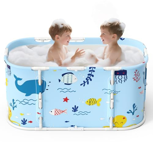 110 Bañera Familiar Grande para Adultos Bañera Plegable Portátil con Aislamiento de 6 Capas de Almacenamiento Eficiente de Temperatura Almacenamiento de Temperatura Dos Orificios de Desagüe 110 × 59.5