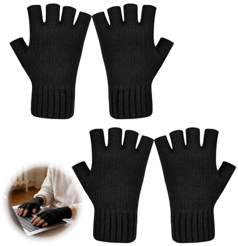 2 Paar Fingerlose Handschuhe Herren & Damen, Handschuhe Fingerlos, warm | Handschuhe ohne Finger aus Thermo-Fleece, winddichter Rippbündchen-Schutz für Outdoor & Alltag, Touchscreen-Funktion