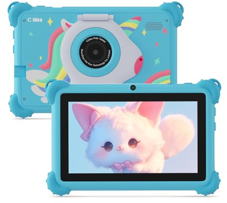 C idea 7-inch Tablet for Kids, Android 13 Toddler Tablet, 4GB RAM+32GB ROM+512GB Expandable, 1024x600 IPS, WiFi, Bluetooth, Pre-installed iWawa, Parental Controls, with Adjustable Stand (Blue)