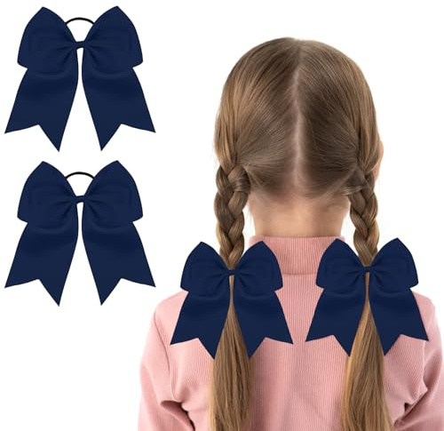 LOPHE Gomas Pelo Niña Bebé, 1 par Cintas Lazos Pelo, Coleteros Elástico con Lazo para el Pelo, Lazos Para El Cabello, Accesorios Para El Cabello Escolar, Gomillas Jugar o ir a la Escuela(Azul Marino)