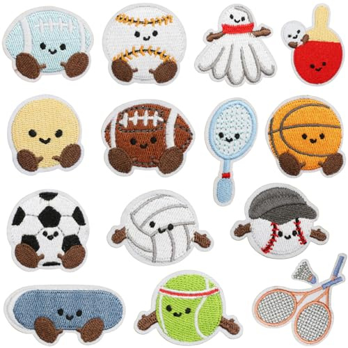 KASESSS 14 Stück Cartoon-Ballsportarten Flicken zum Aufbügeln, Patches zum Aufbügeln, DIY Bügelflicken, Aufnäher zum Aufbügelns, Bezaubernder Bügelbilder für Textilien für Rucksäcke Hüte Jeans