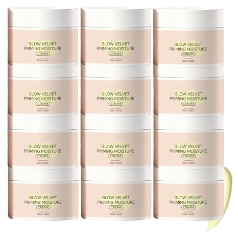 Glows Velvet Priming Moisture Cream, Hydrating Base for Smooth Makeup Application, Even Skin Tone, Pores Minimizer & Long-lasting Gripping Primer, Hydrate and Lock Makeup All Day (12PCS)