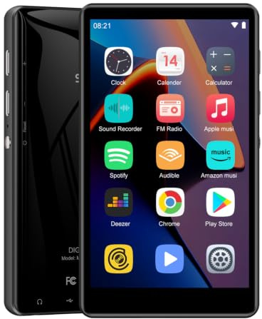 SWOFY Android MP3 Player 80GB, 4 Zoll Touchscreen mit Bluetooth WLAN, MP4 Musikplayer mit Spotify, Amazon Music, Radio & Aufnahmefunktion für Unterwegs (Schwarz)