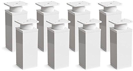 Sossai Weiße Möbelfüße MFV1, 8er Set, 120 mm Höhe, höhenverstellbar, Vierkantprofil 40 x 40 mm, perfekt für Regale und Aufbewahrungsmöbel